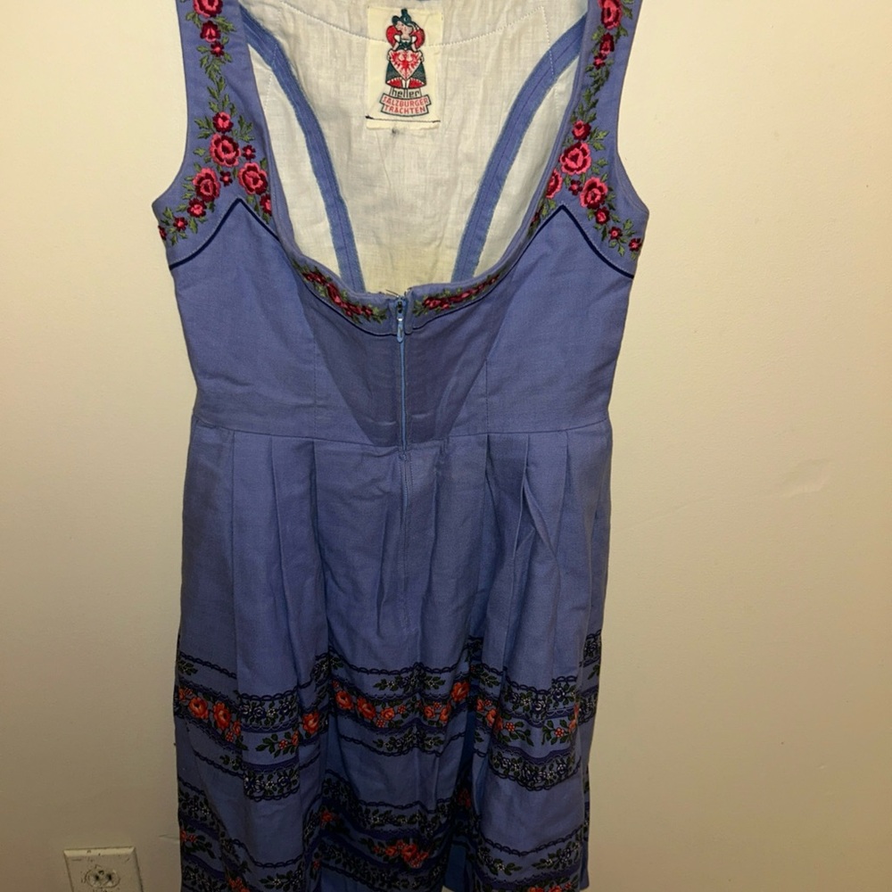 Traditional octoberfest heller salzburger Blue Dress with Floral Embroidery